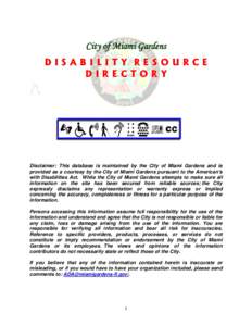 City of Miami Gardens DISABILITY RESOURCE DIRECTORY A
