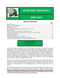 1  INTELLENET QUARTERLY JUNE 2011 TABLE OF CONTENTS Page