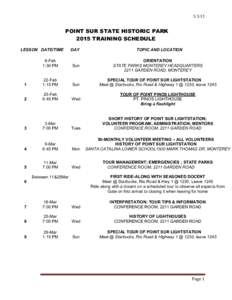 POINT SUR STATE HISTORIC PARK 2015 TRAINING SCHEDULE LESSON DATE/TIME