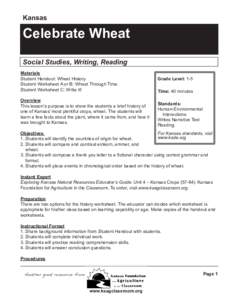Kansas  Celebrate Wheat Social Studies, Writing, Reading Materials Student Handout: Wheat History