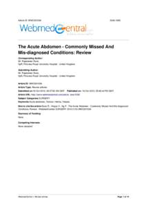 Article ID: WMC001036The Acute Abdomen - Commonly Missed And Mis-diagnosed Conditions: Review