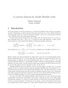 A converse theorem for double Dirichlet series Nikolaos Diamantis Dorian Goldfeld 1