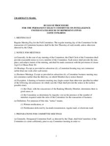 CHAIRMAN’S MARK  RULES OF PROCEDURE FOR THE PERMANENT SELECT COMMITTEE ON INTELLIGENCE UNITED STATES HOUSE OF REPRESENTATIVES 114TH CONGRESS