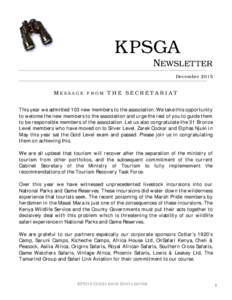 KPSGA NEWSLETTER December 2015 MESSAGE