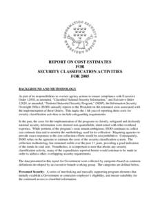 Report on Cost Estimates for Security Classification Activities for 2005