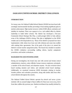 Alameda County Grand Jury Final Report ___________________________________________________________________ OAKLAND UNIFIED SCHOOL DISTRICT CHALLENGES  INTRODUCTION