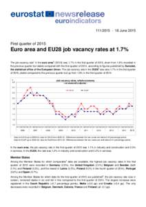 JuneFirst quarter of 2015 Euro area and EU28 job vacancy rates at 1.7% 1