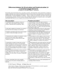 Differences between the Structuralism and Poststructuralism (in a somewhat exaggerated form) A Handout for HIS 389 (Clayton J. Whisnant) Structuralism and poststructuralism have a great deal in common. Poststructuralism 