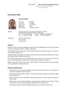Curriculum Vitae Personal details Last name: First name: Date of birth: Nationality: