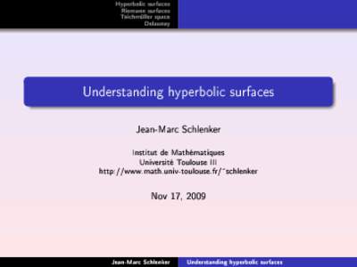 Hyperbolic surfaces Riemann surfaces Teichmüller space Delaunay  Understanding hyperbolic surfaces