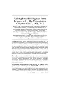 Pushing Back the Origin of Bantu Lexicography: The Vocabularium Congense of 1652, 1928, 2012