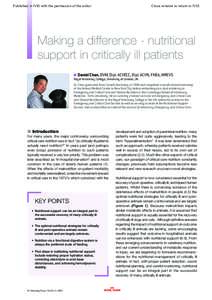 Published in IVIS with the permission of the editor  Close window to return to IVIS Making a difference - nutritional support in critically ill patients