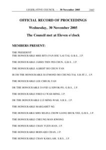 LEGISLATIVE COUNCIL ─ 30 November[removed]OFFICIAL RECORD OF PROCEEDINGS Wednesday, 30 November 2005