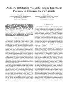 Auditory Habituation via Spike-Timing Dependent Plasticity in Recurrent Neural Circuits Richard Veale Matthias Scheutz