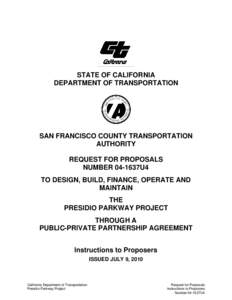 STATE OF CALIFORNIA DEPARTMENT OF TRANSPORTATION SAN FRANCISCO COUNTY TRANSPORTATION AUTHORITY REQUEST FOR PROPOSALS