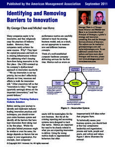 Published by the American Management Association  September 2011 Identifying and Removing Barriers to Innovation