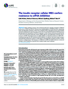 RESEARCH ARTICLE elife.elifesciences.org The insulin receptor cellular IRES confers resistance to eIF4A inhibition Calla M Olson, Marissa R Donovan, Michael J Spellberg, Michael T Marr II*