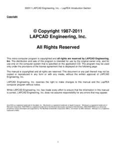 ©2011 LAPCAD Engineering, Inc. – LapFEA Introduction Section  Copyright © Copyright[removed]LAPCAD Engineering, Inc.