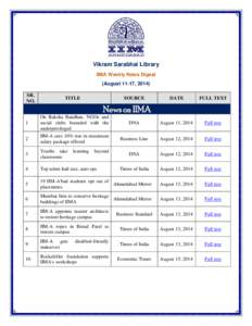 Vikram Sarabhai Library IIMA Weekly News Digest (August 11-17, 2014) SR. NO.