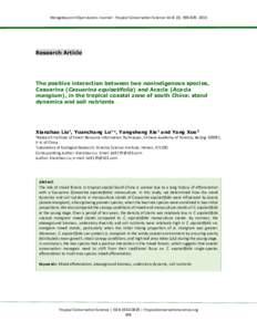 Mongabay.com Open Access Journal - Tropical Conservation Science Vol.8 (3): , 2015  Research Article The positive interaction between two nonindigenous species, Casuarina (Casuarina equisetifolia) and Acacia (Acac