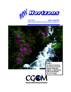 Horizons Vol 15 No 2 March / April 2011 addressing the important issues for today and tomorrow  inside...