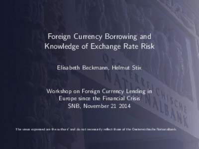 Foreign Currency Borrowing and Knowledge of Exchange Rate Risk Elisabeth Beckmann, Helmut Stix Workshop on Foreign Currency Lending in Europe since the Financial Crisis