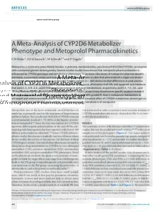 A Meta-Analysis of CYP2D6 Metabolizer Phenotype and Metoprolol Pharmacokinetics