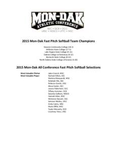 2015 Mon-Dak Fast Pitch Softball Team Champions Dawson Community CollegeWilliston State CollegeLake Region State CollegeDakota College at BottineauBismarck State College (8-12)