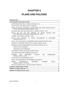CHAPTER 5 PLANS AND POLICIES INTRODUCTION ..................................................................................................................................... 1 STATE BOARD PLANS AND POLICIES ...........