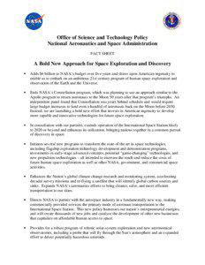 Office of Science and Technology Policy National Aeronautics and Space Administration FACT SHEET