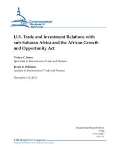 U.S. Trade and Investment Relations with sub-Saharan Africa and the African Growth and Opportunity Act