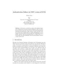 JOUX - Authentication Failures in NIST version of GCM
