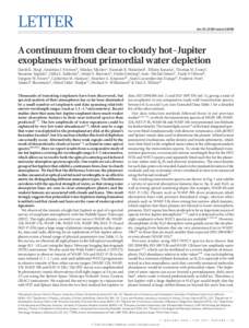 Letter  doi:nature16068 A continuum from clear to cloudy hot-Jupiter exoplanets without primordial water depletion