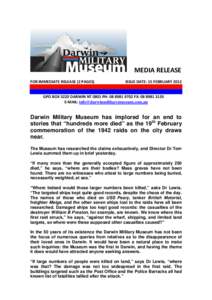 MEDIA RELEASE FOR IMMEDIATE RELEASE (2 PAGES) ISSUE DATE: 15 FEBRUARY 2012  —
