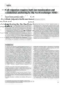 JCB Article Cell migration requires both ion translocation and cytoskeletal anchoring by the Na-H exchanger NHE1 Sheryl P. Denker and Diane L. Barber Department of Stomatology, University of California, San Francisco, Sa