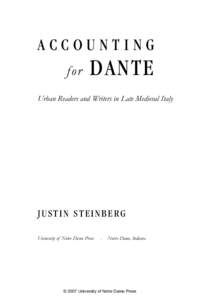 ACCOUNTING for DANTE  Urban Readers and Writers in Late Medieval Italy
