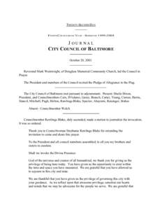 TWENTY-SECOND DAY FOURTH COUNCILMANIC YEAR – SESSION OFJOURNAL CITY COUNCIL OF BALTIMORE October 20, 2003
