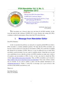 IFSA Newsletter Vol. 9, No. 3, September 2012 page In this issue: Message from IFSA Newsletter Editor –