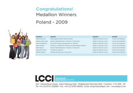 Congratulations! Medallion Winners PolandSTUDENT