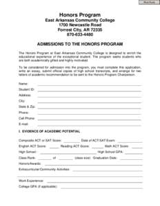 Print Form  Honors Program East Arkansas Community College 1700 Newcastle Road Forrest City, AR 72335