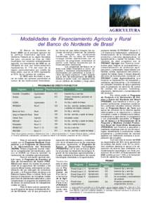 AGRICULTURA  Modalidades de Financiamiento Agrícola y Rural del Banco do Nordeste de Brasil El Banco do Nordeste do Brasil (BNB) es el principal ejecutor de