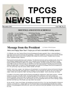TPCGS NEWSLETTER December 2013 Vol. VIII, No. 2