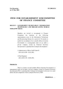 For discussion on 15 May 2002 EC[removed]ITEM FOR ESTABLISHMENT SUBCOMMITTEE
