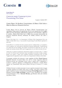 Cornèr Banca SA Sede di Lugano Comunicato stampa/Communiqué de presse Pressemitteilung/Press Release