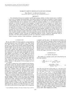 The Astrophysical Journal, 665: L67–L70, 2007 August 10 䉷 2007. The American Astronomical Society. All rights reserved. Printed in U.S.A. STABILITY LIMITS IN RESONANT PLANETARY SYSTEMS Rory Barnes1 and Richard Greenb