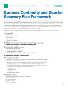Business Continuity and Disaster Recovery Plan Framework  June 2017 Business Continuity and Disaster Recovery Plan Framework