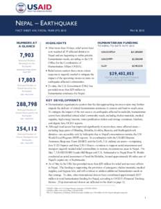 NEPAL – EARTHQUAKE FACT SHEET #10, FISCAL YEAR (FYNUMBERS AT A GLANCE