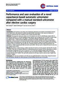 Performance and user evaluation of a novel capacitance-based automatic urinometer compared with a manual standard urinometer after elective cardiac surgery