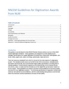 NN/LM Guidelines for Digitization Awards from NLM Table of Contents Introduction ...........................................................................................................................................