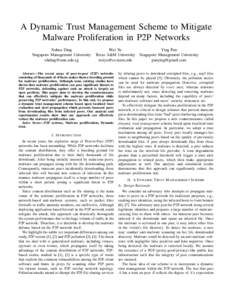 A Dynamic Trust Management Scheme to Mitigate Malware Proliferation in P2P Networks Xuhua Ding Singapore Management University [removed]
